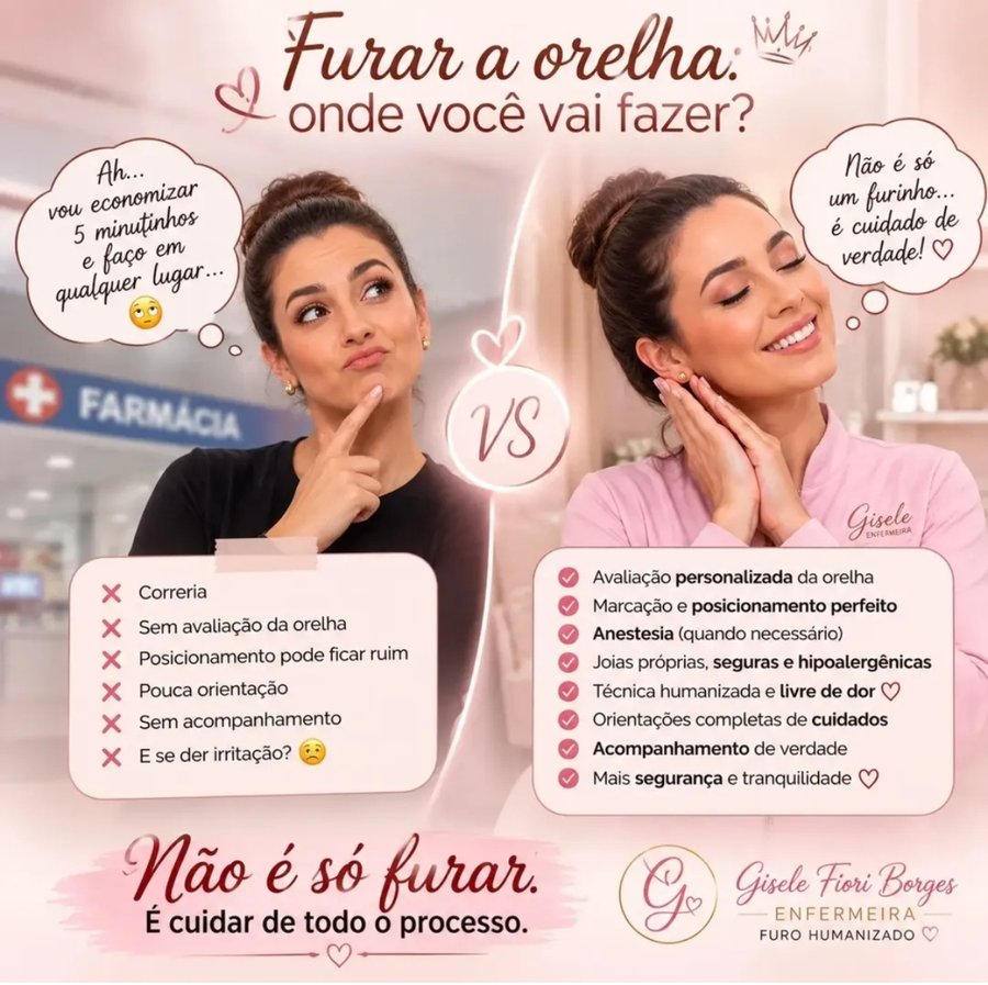 Farmácia ou atendimento especializado para furar a orelha